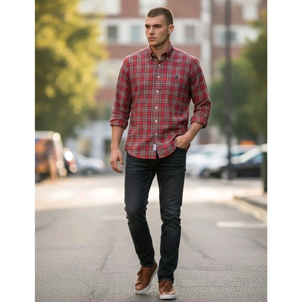 Ralph Lauren Shirt Men's Button Up Red Plaid Green Pony Classic Preppy | XL EUC